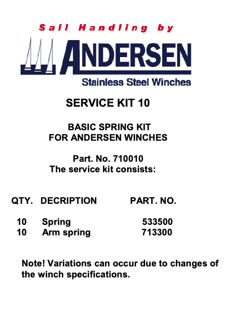 Andersen Winch Service Kit 10 - Basic spring kit