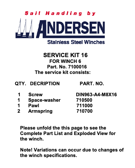 Andersen Winch Service Kit 16 - 6