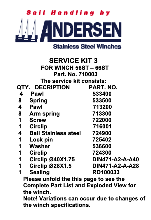 Andersen Winch Service Kit 3 - 56ST-66ST