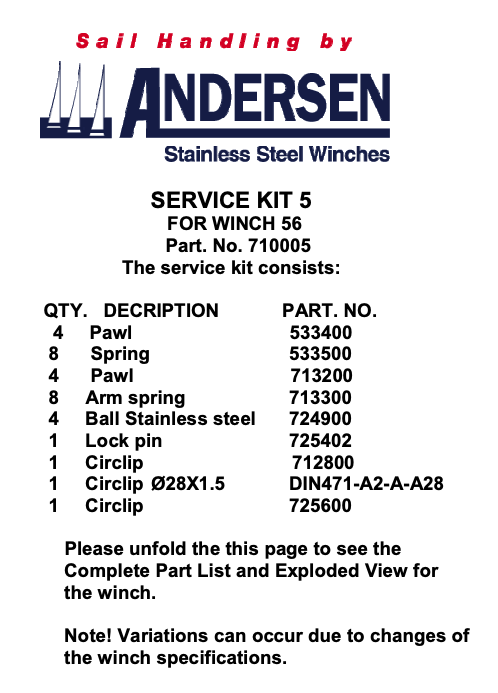 Andersen Winch Service Kit 5 - 56