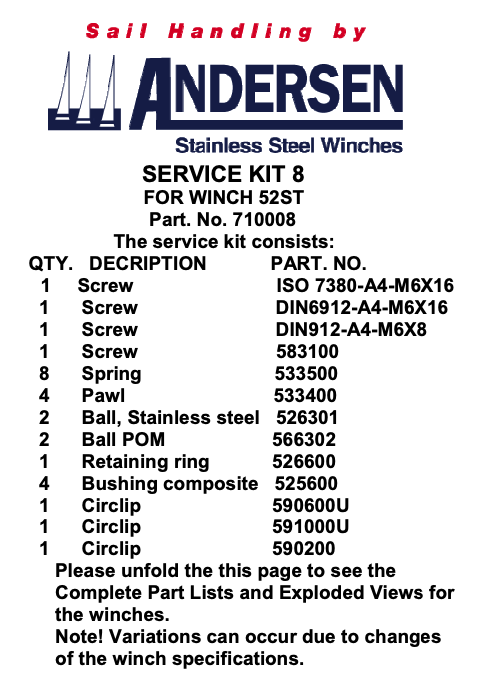 Andersen Winch Service Kit 8 - 52ST
