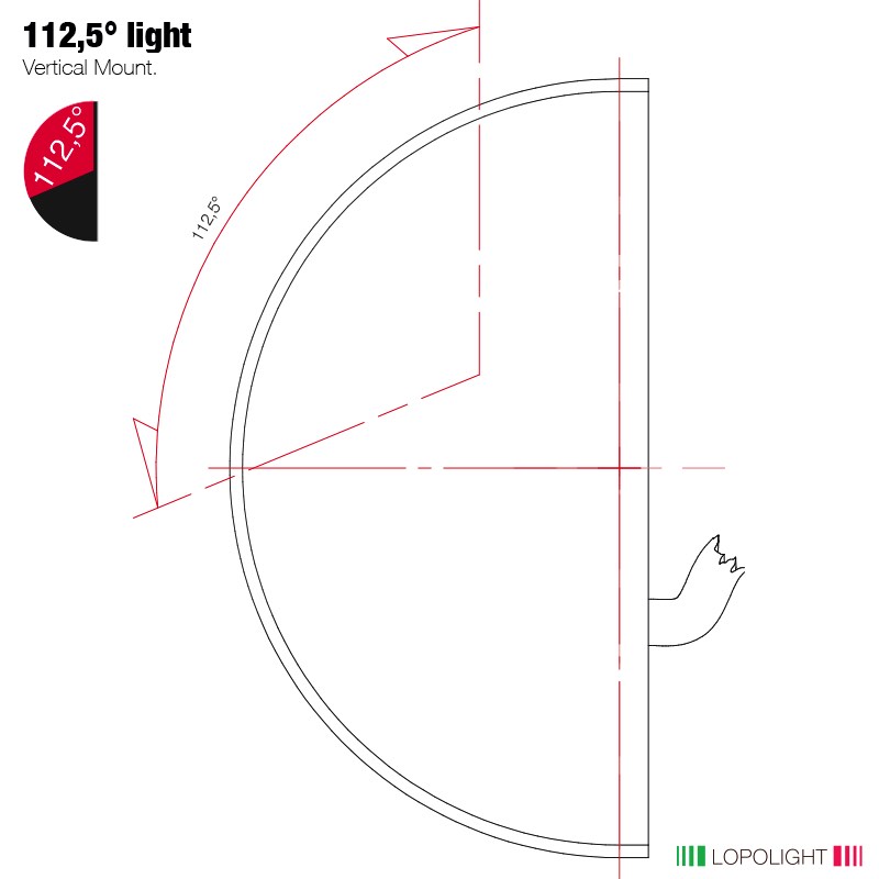 Lopolight 2nm 112.5° Port sidelight, vertical mount w/2.5 meter cable