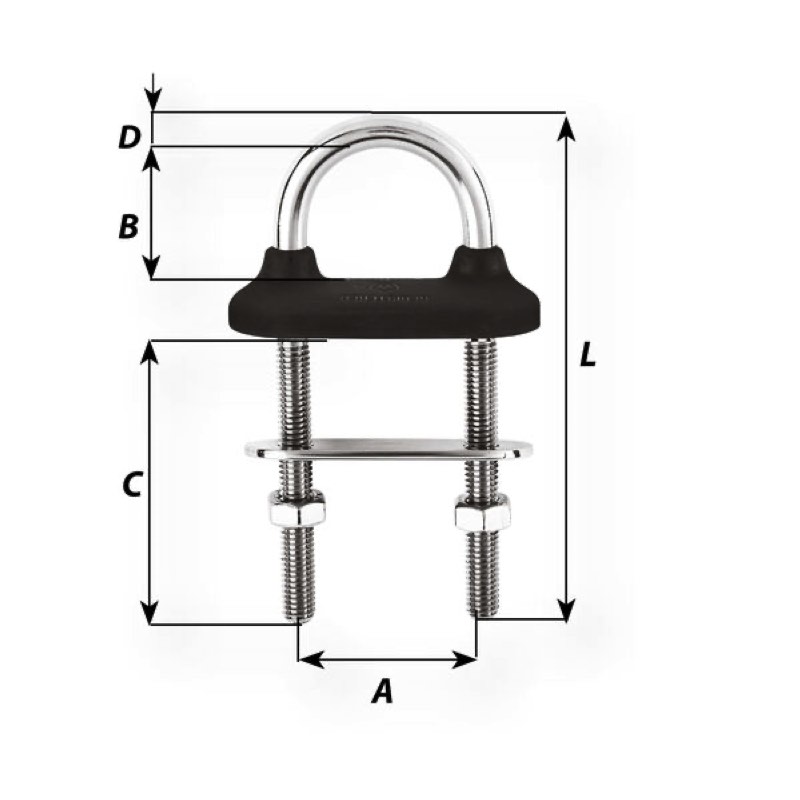 Wichard Watertight U-bolt - Dia 6 mm - Length: 70 mm - Black