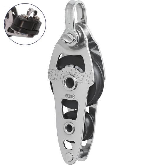 Antal SS Motón violín Ø40 con arraigo, mordaza (cam cleat) y grillete