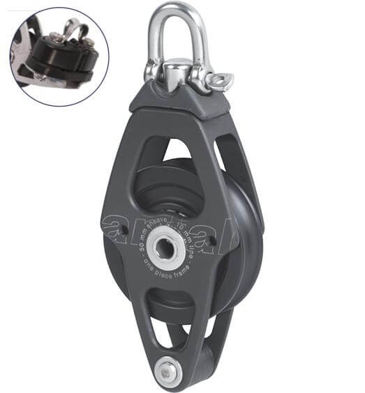 Antal OPF Poulie simple Ø50 avec ringot, taquet coinceur et manille