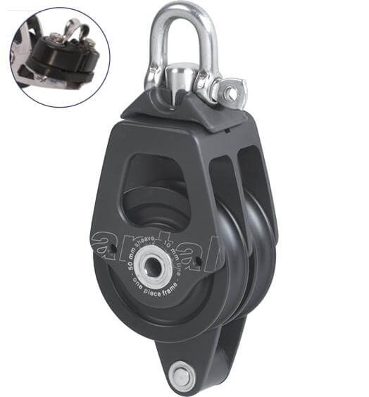 Antal OPF Poulie double Ø50 avec ringot, taquet coinceur et manille