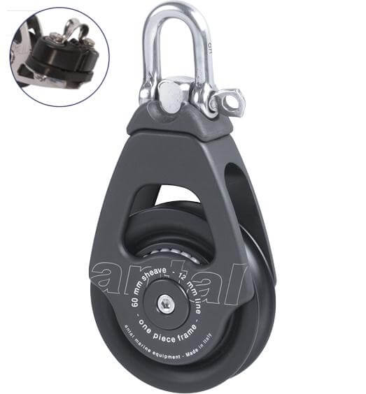 Antal OPF Poulie simple Ø60 avec taquet coinceur et manille