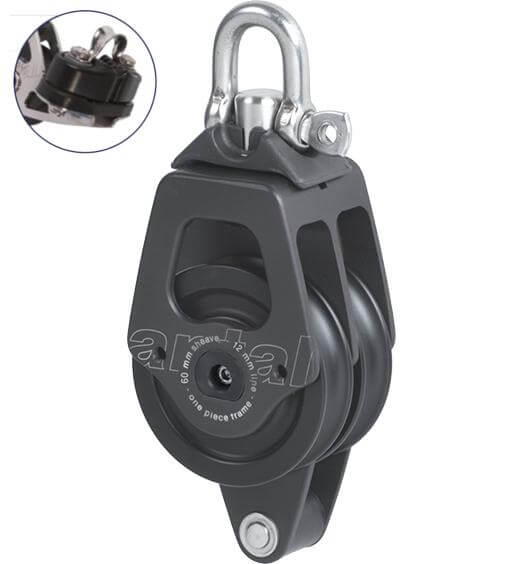 Antal OPF Poulie double Ø60 avec ringot, taquet coinceur et manille