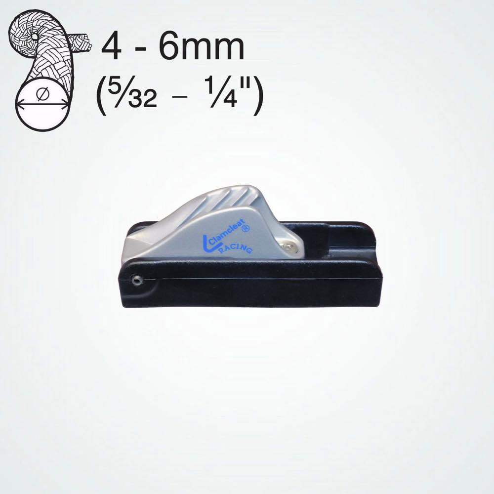 Clamcleat CL257 Racing Mini Taquet coinceur aluminium auto-largable pour cordages de 4-6mm