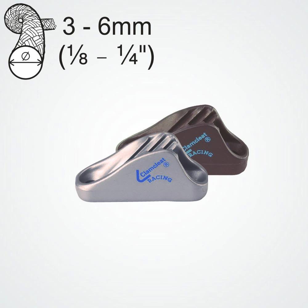 Clamcleat CL222 Racing Mini Taquet coinceur aluminium pour cordages de 3-6mm