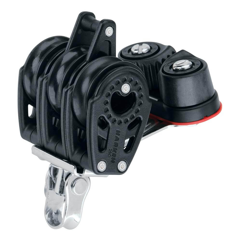 Harken 29mm Bozzello Carbo Triplo w/Stopper a camme & Grillo di fissaggio