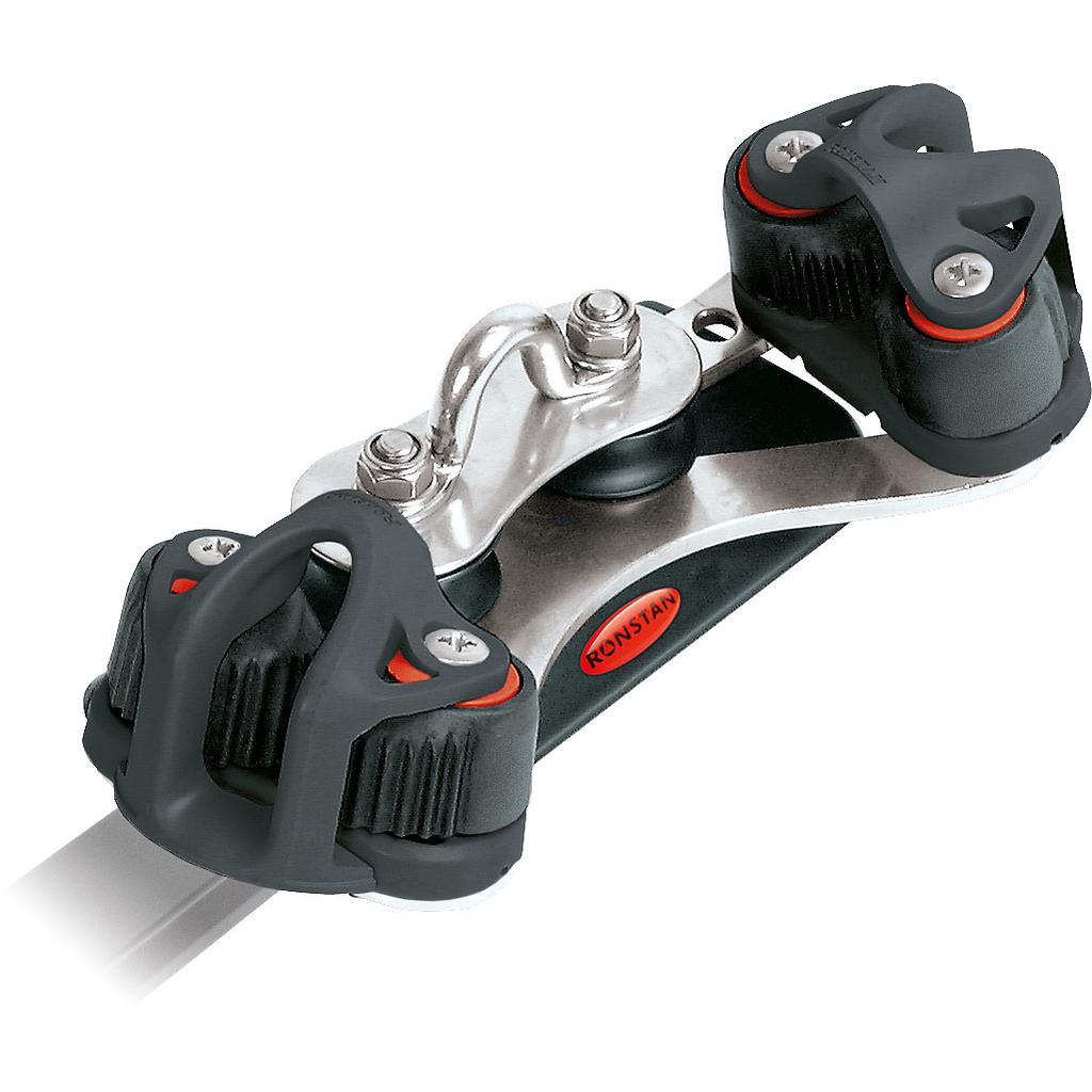 Carrello trasto Ronstan Serie 22, 125mm, 2 pulegge di controllo, 2 strozzascotte