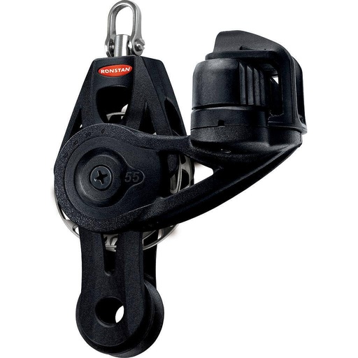 [R-RF56530] Ronstan S55 BB Ratchet Orbitblock™ - becket, fiddle, adjustable cleat, auto, swivel shackle head
