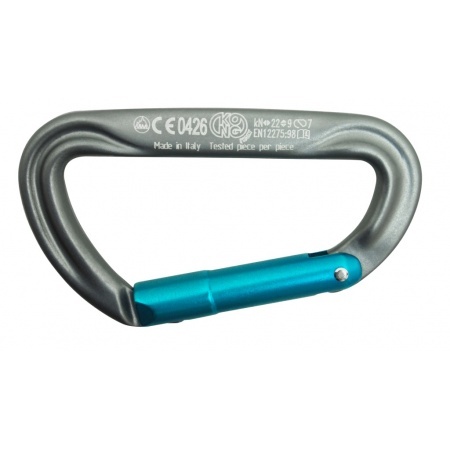 [KG-719DB0400] Kong Gancio moschettone in alluminio ARGON K asimmetrico GRIGIO/CIANO