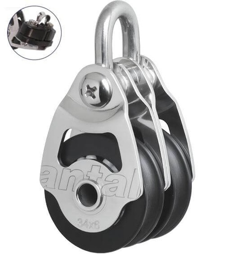 [AN-00303/C] Antal SS Double Block Ø34 with Cam Cleat and Shackle