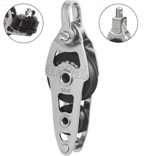 [AN-00331/CSW] Antal SS Fiddle Block Ø34 with Becket, Cam Cleat, Swivel Head and Shackle