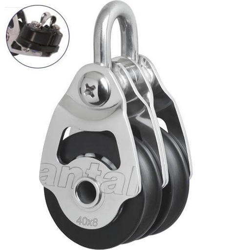 [AN-00403/C] Antal SS Double Block Ø40 with Cam Cleat and Shackle