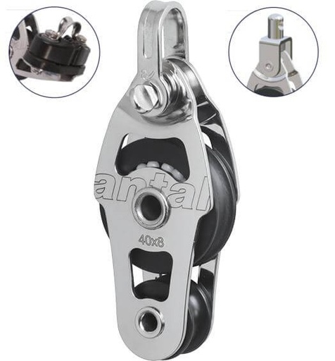 [AN-00430/CSW] Antal SS Fiddle Block Ø40 with Cam Cleat, Swivel Head and Shackle