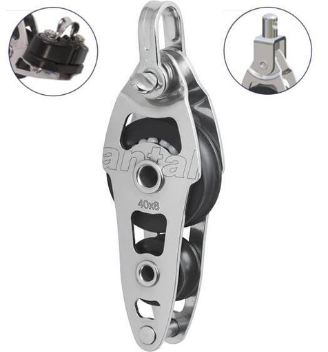 [AN-00431/CSW] Antal SS Fiddle Block Ø40 with Becket, Cam Cleat, Swivel Head and Shackle