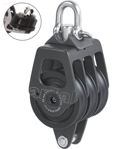[AN-00606/C] Antal OPF Trible Block Ø60 with Becket, Cam Cleat and Shackle