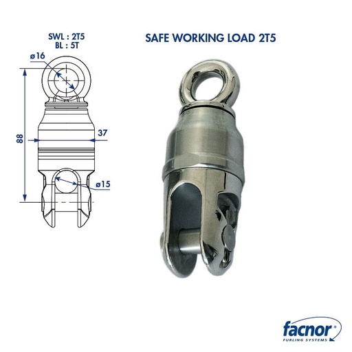 [F-ATS-43499002540] Facnor Anti-Twist Halyard Swivel - 2.5T