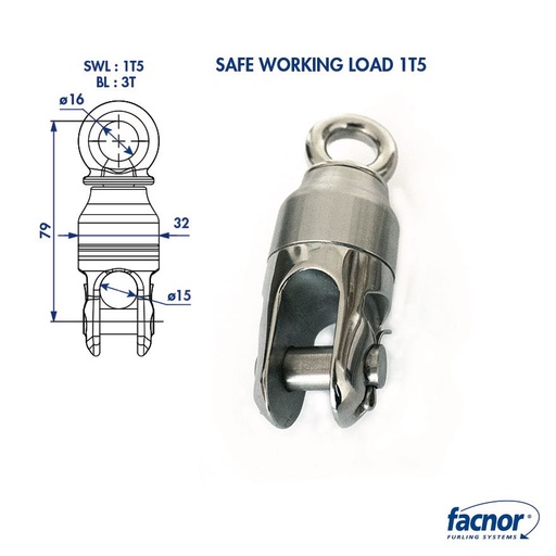 [F-ATS-43499001540] Facnor Anti-Twist Halyard Swivel - 1.5T