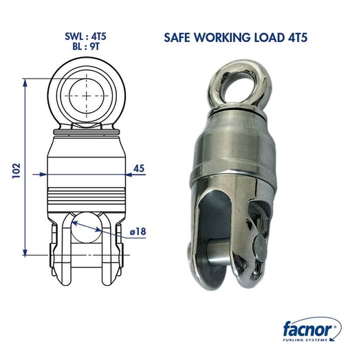 [F-ATS-43499004540] Facnor Giratorio Antitorsión para Driza - 4.5T