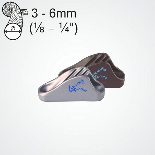 Clamcleat CL222 Racing Mini Mordaza de aluminio para cabos de 3-6mm